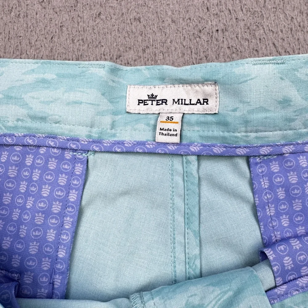 Peter Millar Crown Sport Shorts Mens 35 Blue Fish Print Beach Glass Golf Stretch